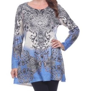 Blue & Gray Filigree Tunic Sweater